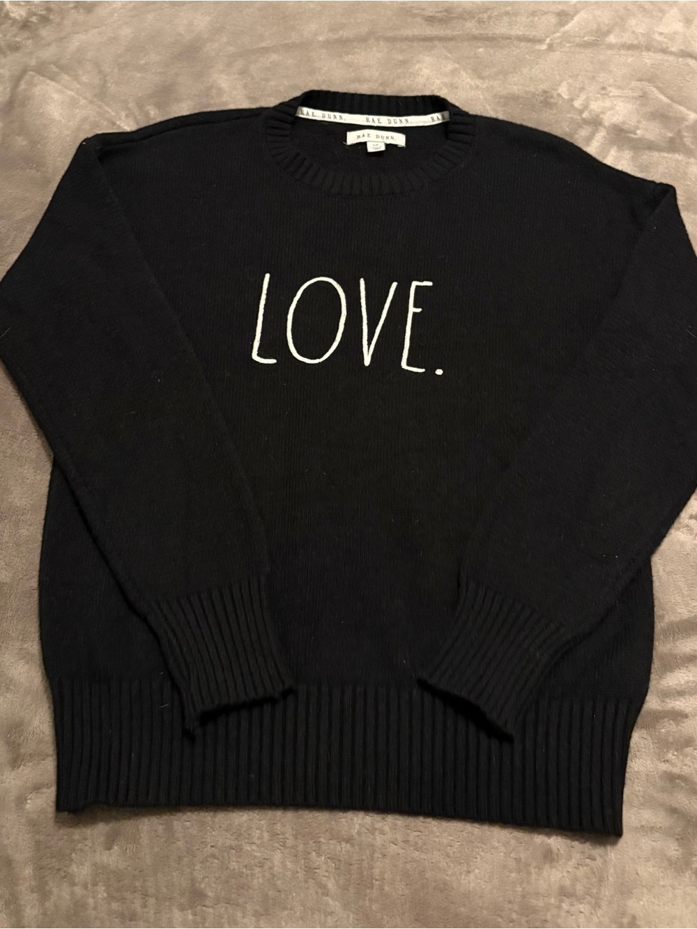 Rae Dunn Black Sweater with White LOVE. Graphic